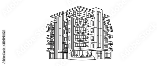 Modern Apartment Building Sketch with Balconies