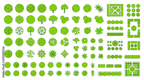 Top View Greenery Elements Collection for Landscape Design