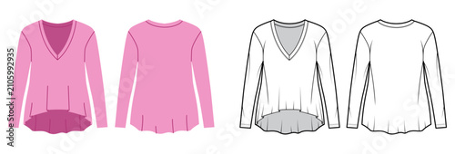 Obraz na plátně V neck long sleeve top with flared hem relaxed shaping lines, soft flowing silhouette