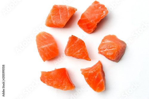 top view of diced raw salmon