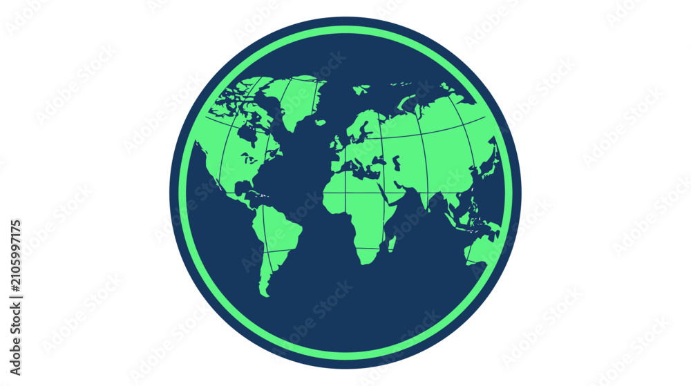 Fototapeta premium Global map icon inside circle, digital art
