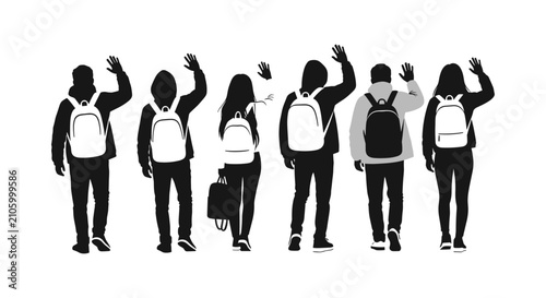 Canvastavla Group of Diverse People Standing and Waving Hands in Unison.