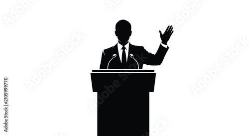 Silhouette of a Man Speaking at a Podium in Formal Attire.