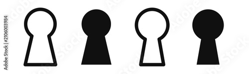 Keyhole icon set in outline and solid styles. Vector symbols for security, privacy, password protection, authentication, access control, cybersecurity, lock, safety and user interface design.