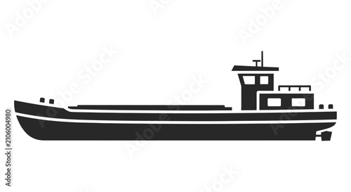 Tableau sur toile Simple black silhouette of a flat bottomed barge or riverboat with a cabin