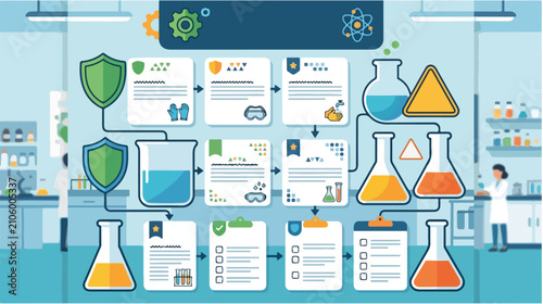 Laboratory Chemistry Research with Test Tubes and Data Sheets in Science Lab Environment, Front View, Concept of Experimentation and Analysis