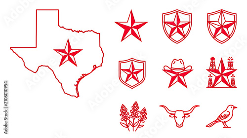 Texas State Outline and Symbols Collection