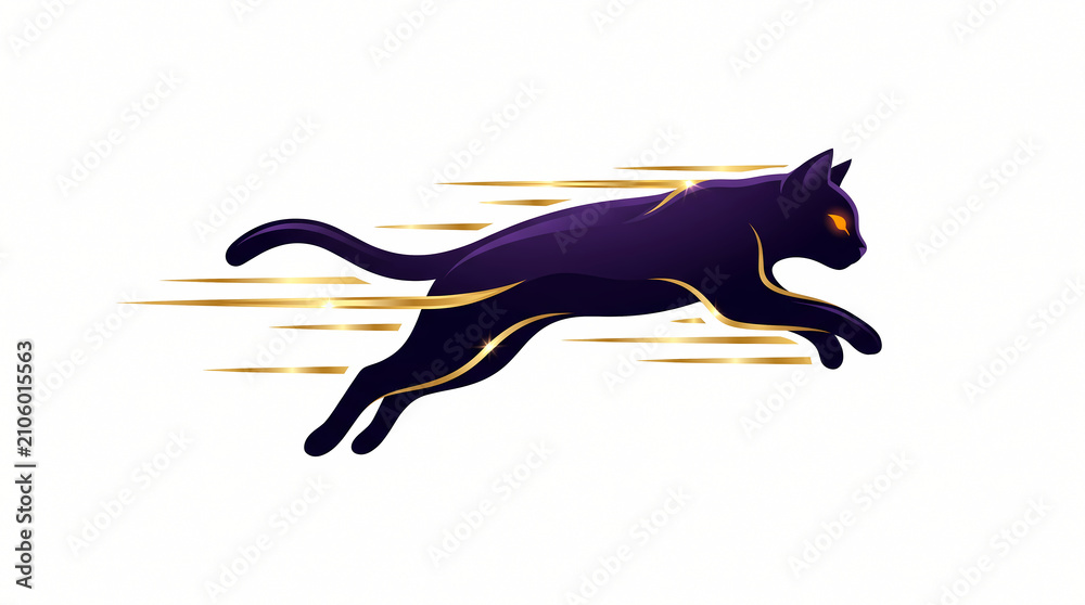 Fototapeta premium Leaping Black Cat Speed Motion Line