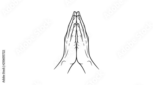 Bild auf Leinwand Hands in Prayer Gesture, Line Art Illustration