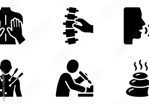 Foto Chiropractic, Acupuncture, Massage, and Medical Icons Set
