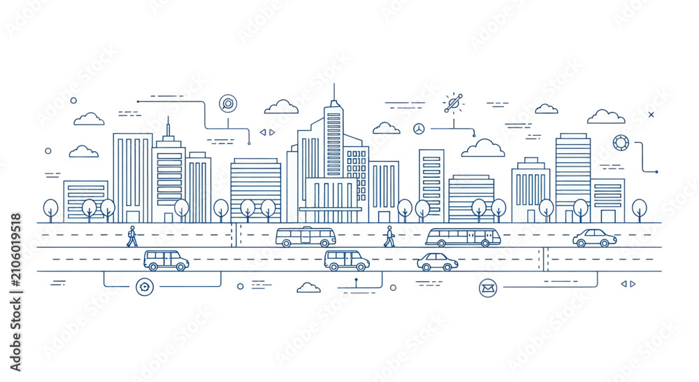 Fototapeta premium Modern Cityscape with Buildings and Traffic.