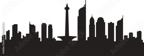 Jakarta city skyline silhouette featuring national monument monas, indonesia