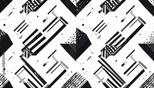 Geometric patterns and shapes with black and white textures and abstract background