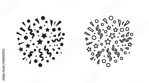Photos confetti vector silhouette with line art pair icon featuring celebration, party,