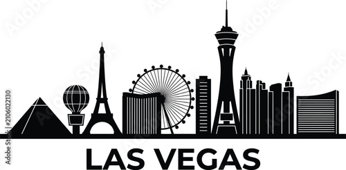 Las vegas skyline silhouette illustration with a clean black silhouette