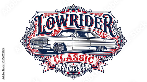 Classic Lowrider Car Emblem with Ornate Frame