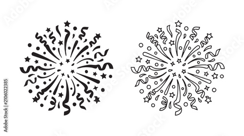 Schilderij op canvas confetti vector silhouette with line art pair icon, celebratory burst design