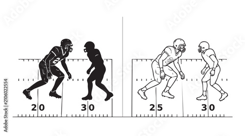 Obraz na plátně cornerback vector silhouette with line art pair icon on football field area