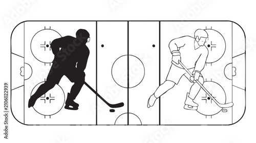 Canvas Print ice hockey players vector silhouette with line art pair icon