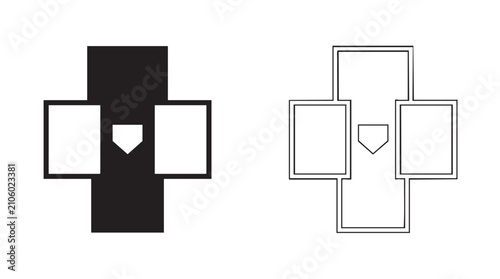 Photos vector silhouette with line art pair icon of baseball catcher box field position