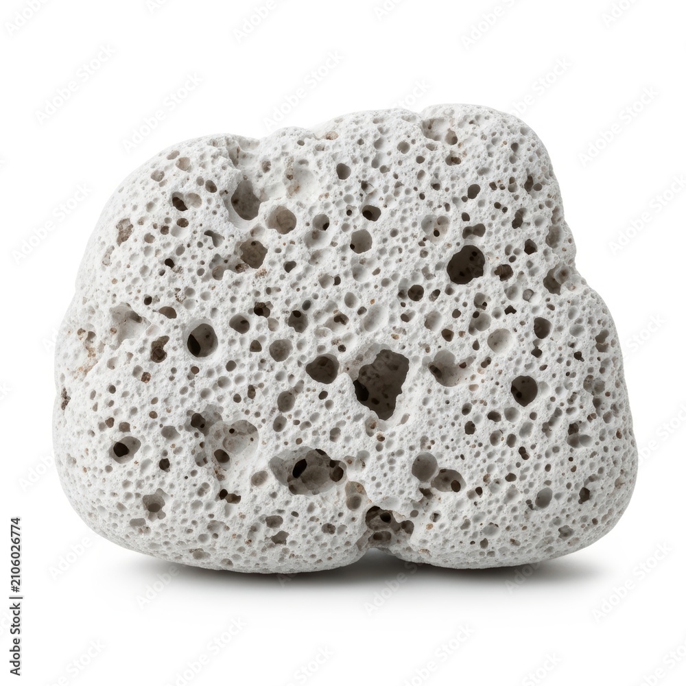 Obraz premium White Pumice Stone Isolated on White Background with Natural Porous Texture