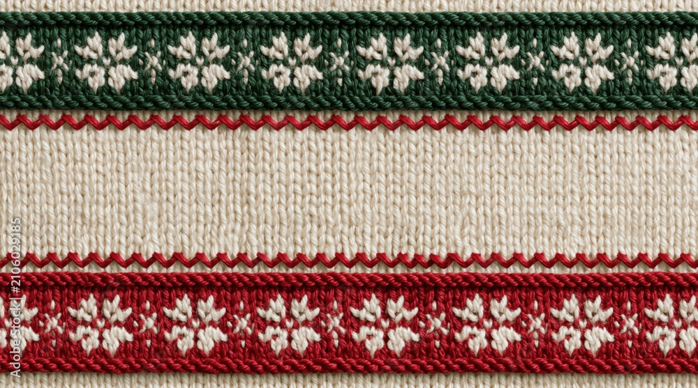 Obraz premium Ribbon with festive christmas nordic snowflake pattern on decorative fabric textile