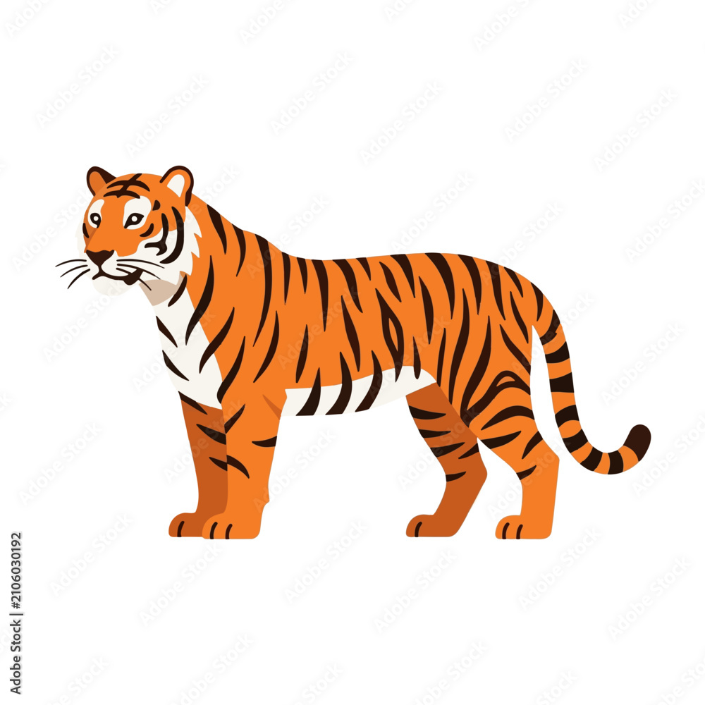 Obraz premium Stylized illustration of a Bengal tiger standing on a white background