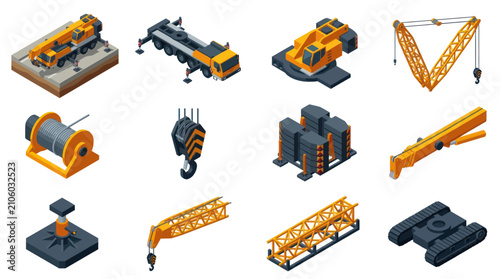 Bild auf Leinwand Collection of Industrial Construction Equipment and Parts.