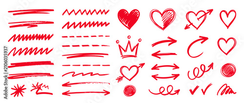 Hand-drawn red graphic elements collection