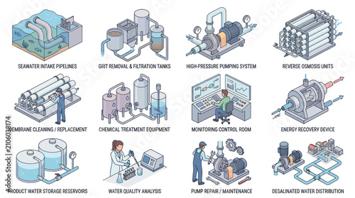 Quadro su tela Industrial Water Treatment Process Equipment and Stages.