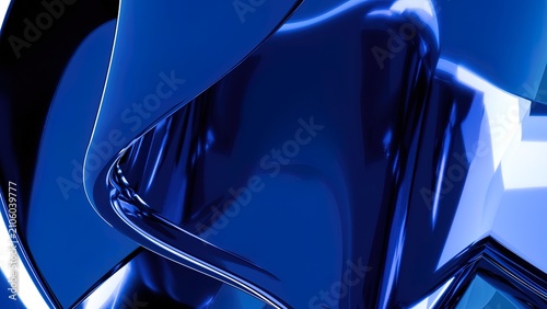 Shiny blue metallic waves curve and reflect light.