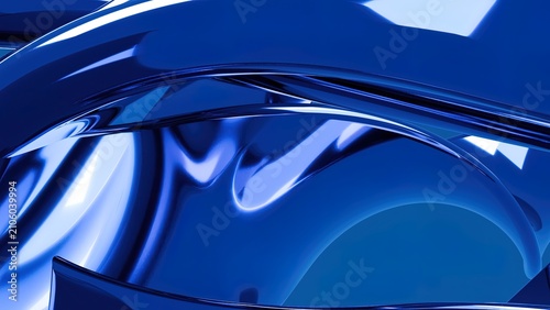 Fotografie Shiny blue metallic waves curve gracefully in an abstract digital composition