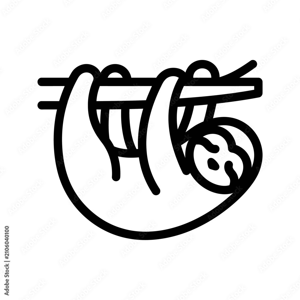 Obraz premium Minimalist Line Art Icon of a Cute Sloth Hanging on a Tree Branch for Wildlife and Nature Design Projects