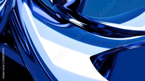Photography Glossy blue structures curve and reflect bright light gracefully in an abstract pattern