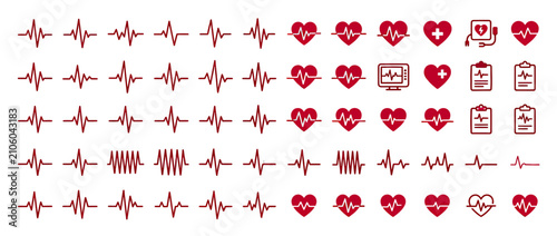 Fotografie Heartbeat Pulse Line Icons Set