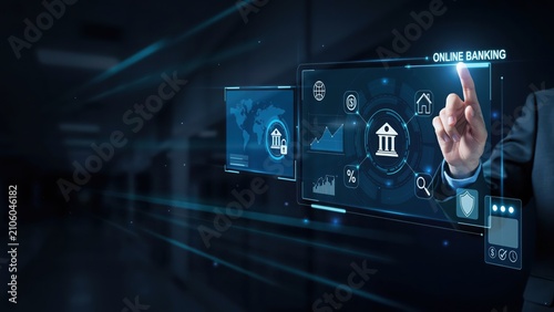 Person using a digital interface for online banking and secure financial services