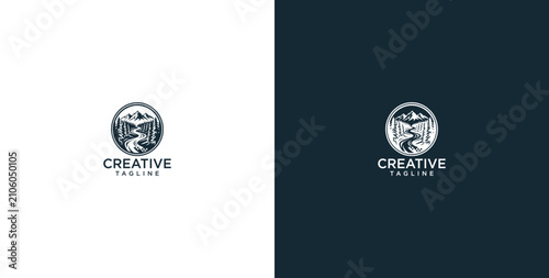Obraz na plátně Distinctive circular logo design featuring a winding river or path through grand