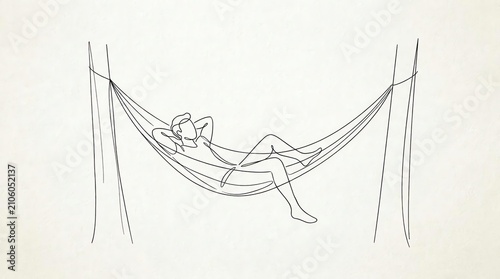 Foto Relaxing Man in Hammock Between Trees - Minimalist Line Art