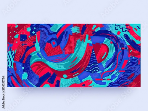 Abstract Geometric Wave Pattern in Blue and Red, Modern Digital Art Design
