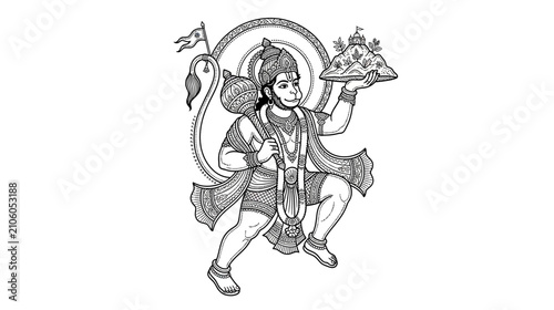 Photography Mythological Monkey Deity Holding Mountain Peak