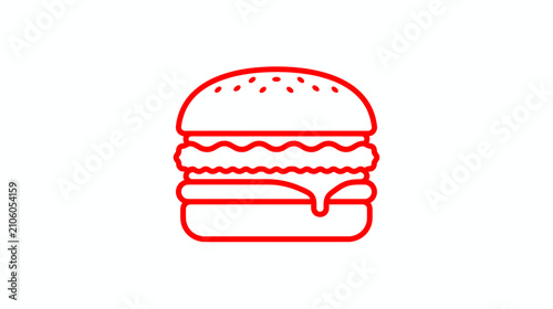 Schilderij op canvas Red Outline Burger Icon on White Background