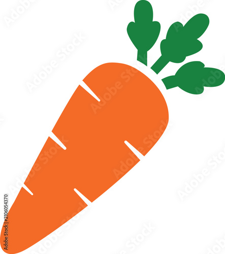Flat Carrot Vegetable Icon in Modern Minimal Style, Orange Root with Green Leaves, Healthy Food Vector Symbol Isolated on White Background