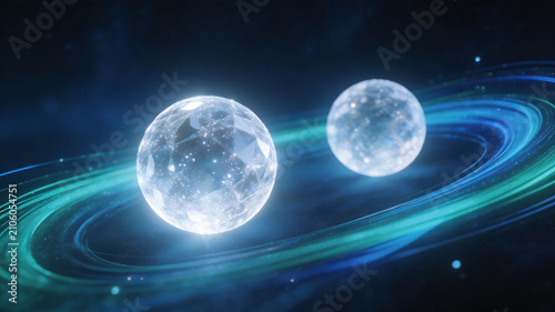 Two glowing spheres in space