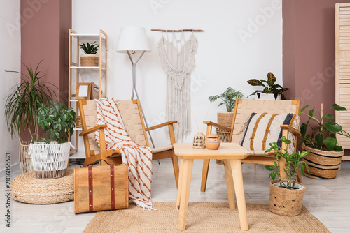 Boho chic living room inter...