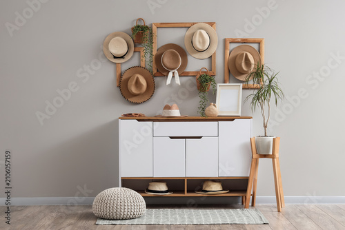 Modern entryway with white ...