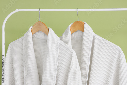 Rack with waffle bathrobes ...