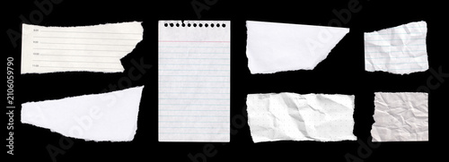 Foto Torn paper pieces, crumpled sheets and notebook pages with lines