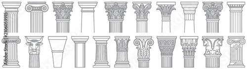 Photos Collection of Classical Architectural Columns and Capitals Line Art