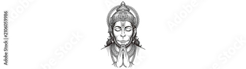 Photography Devotional Monkey Deity Drawing with Clasped Hands
