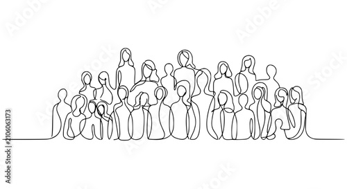 Diverse Group of Women, Continuous Line Drawing Art